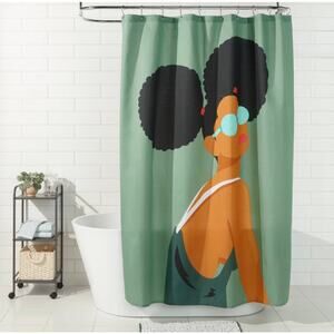 NWT Room Essentials Green Puffs Shower Curtain